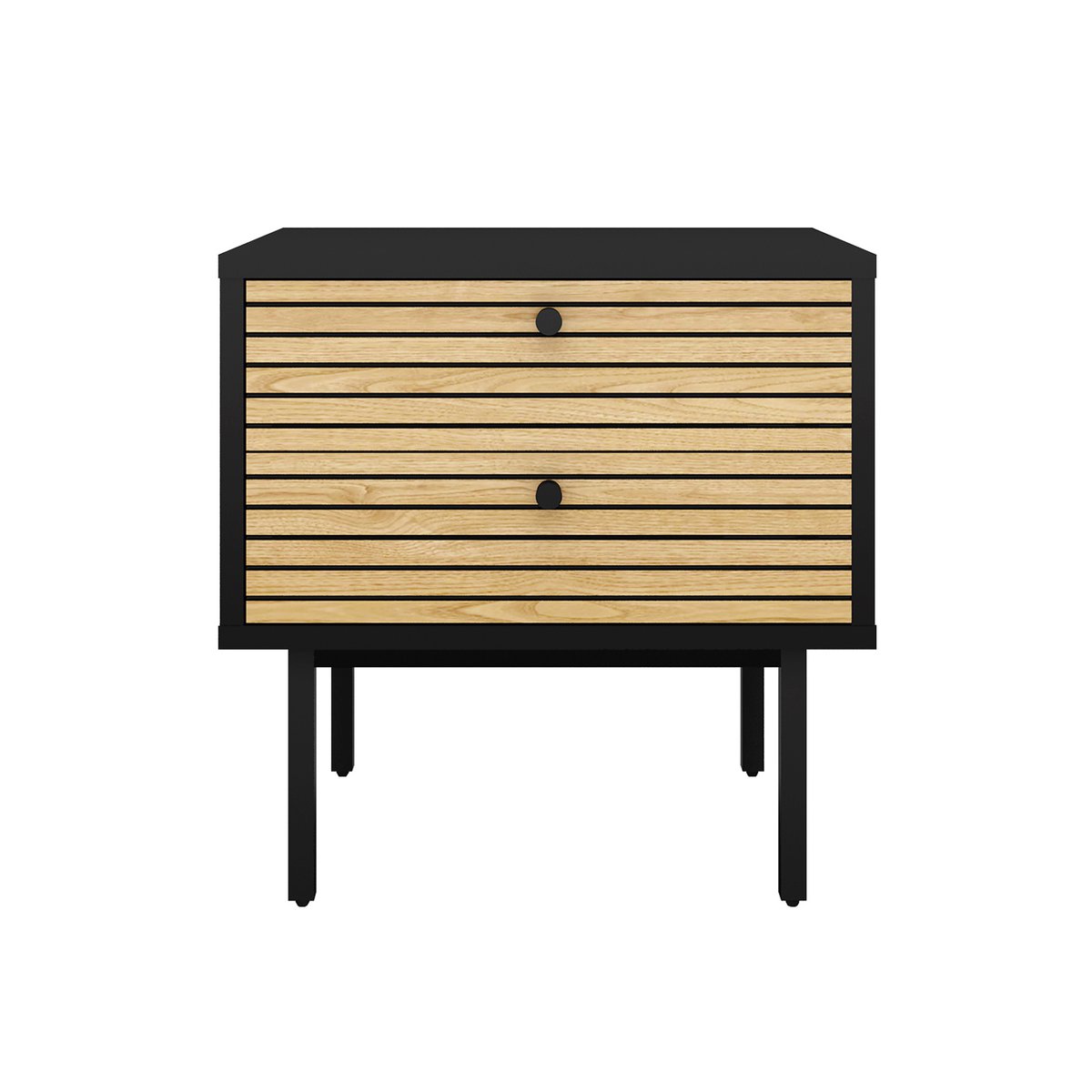 Nightstand black/oak real wood veneer