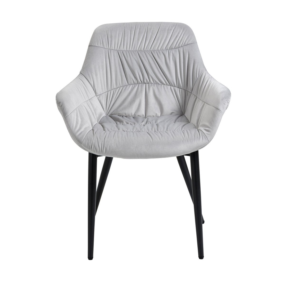 Armchair with honeycomb quilting in light gray velvet