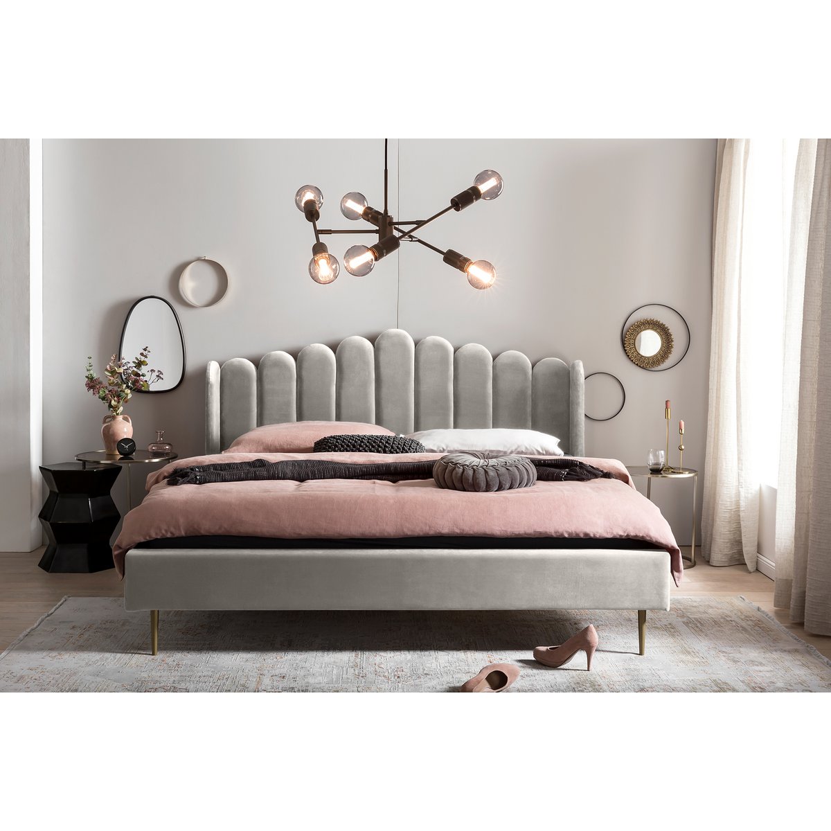 Velvet shell bed 140x200 cm