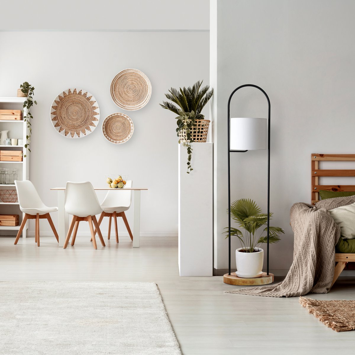 Floor lamp acacia wood natural/white 153 cm