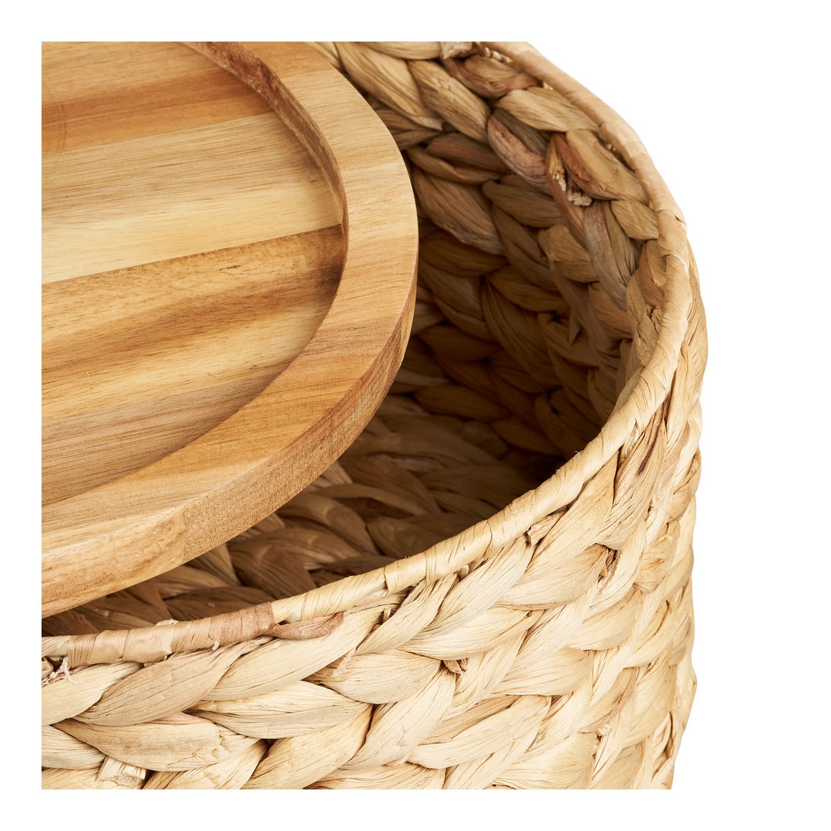 Botofte Körbe mit Holzdeckel, Wasserhyazinthe, natur, 3er-Set