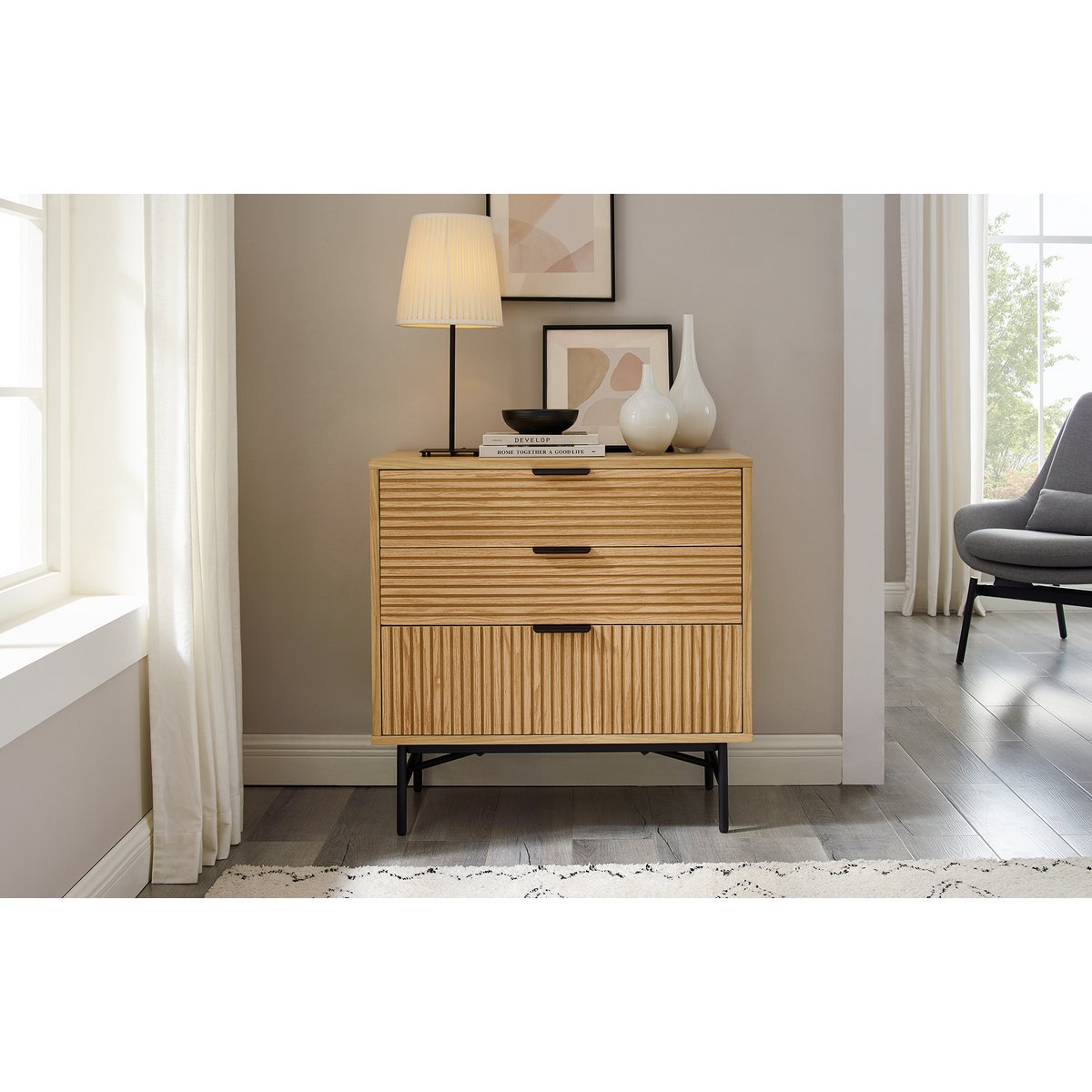 Kommode 80 cm Eiche Echtholzfurnier
