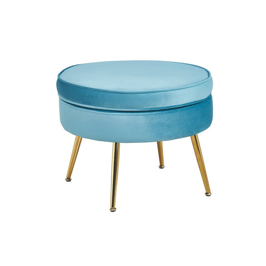 Round velvet pouf blue
