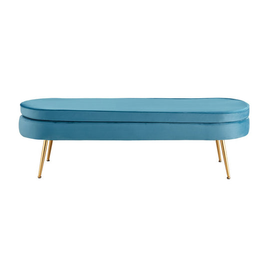 Pouf oval long made of blue velvet