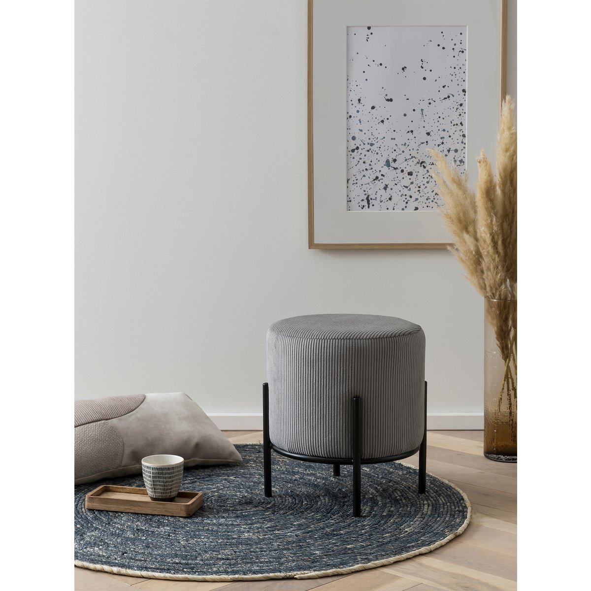 Polsterhocker Ø35 cm Cord Optik Grau