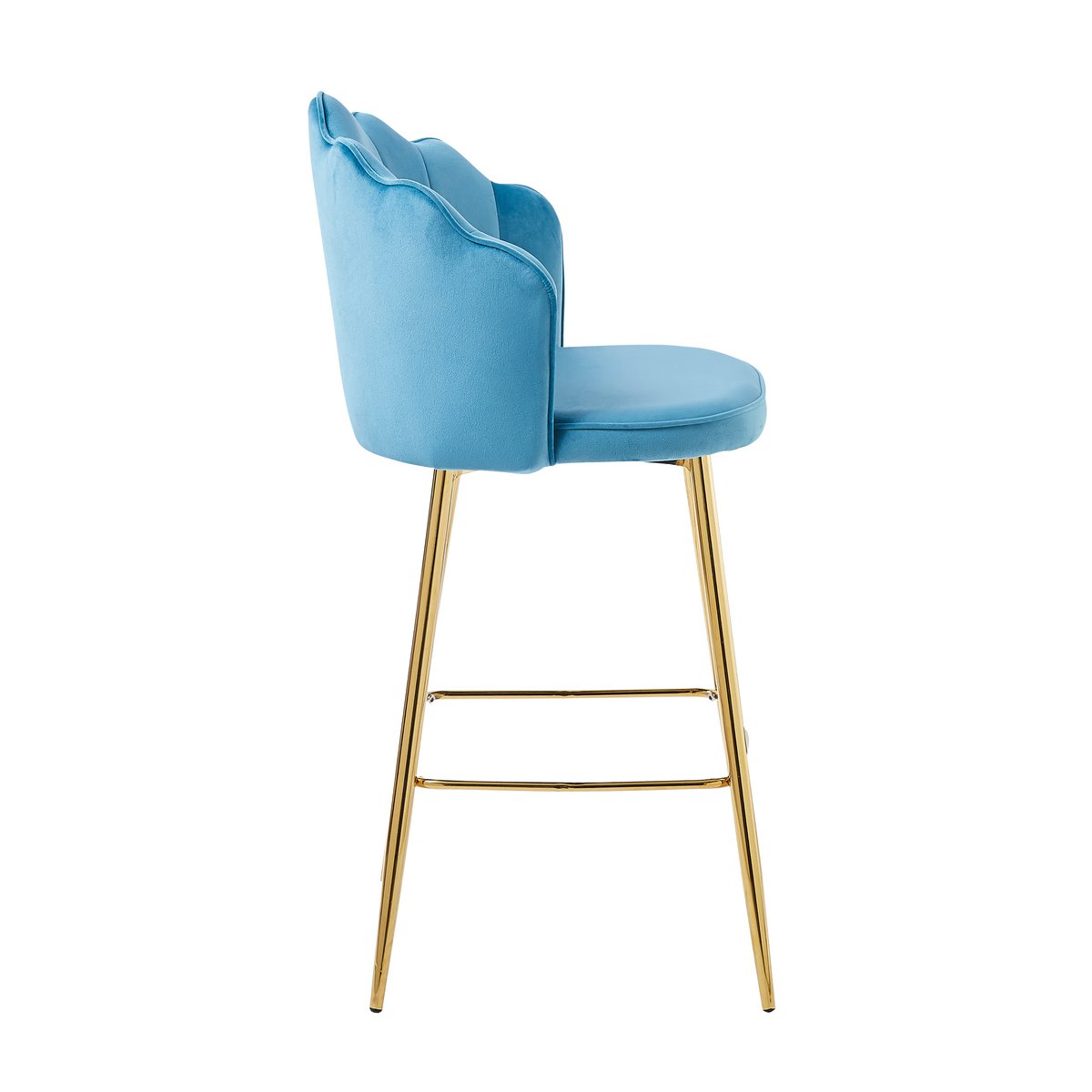 Set of 2 shell design bar stools in blue velvet
