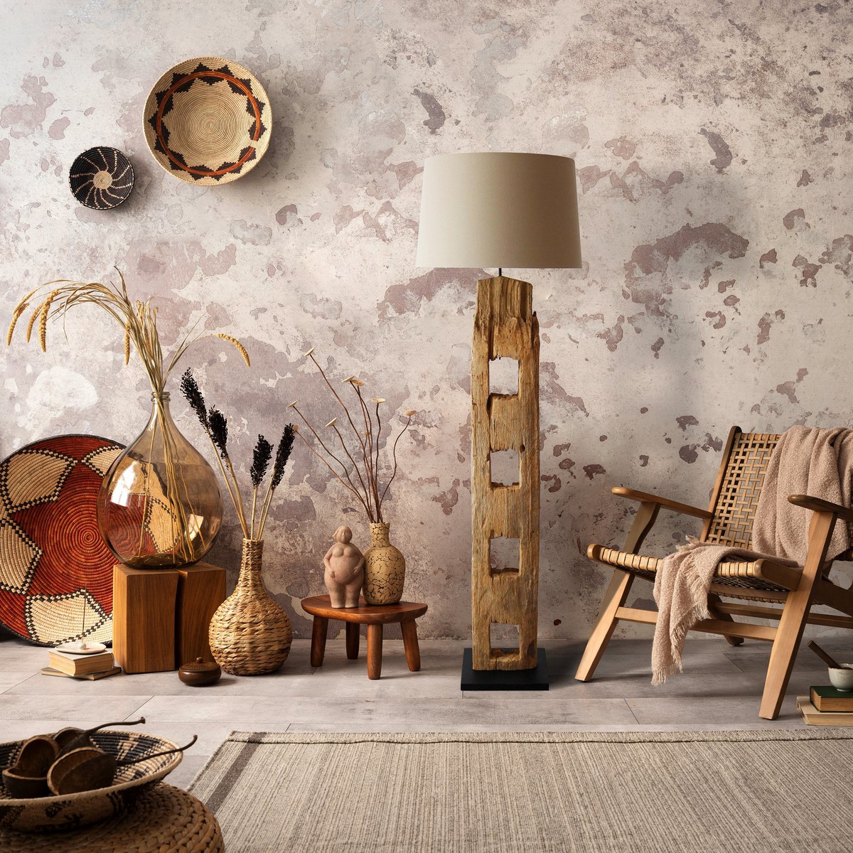 Floor lamp driftwood antique white 175 cm