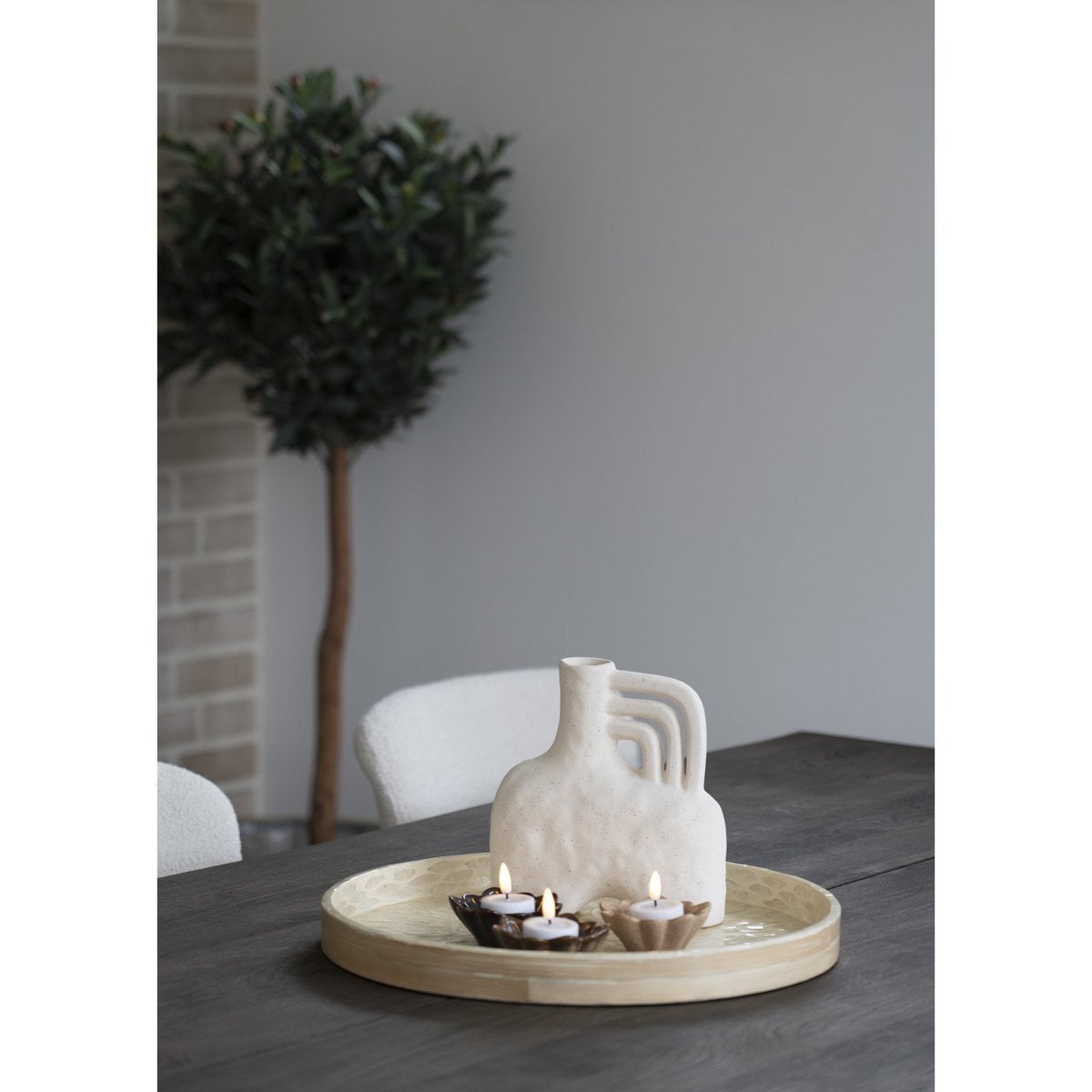 Tablett - Tablett, Bambus/Capiz, Beige, 40x40x3,5 cm