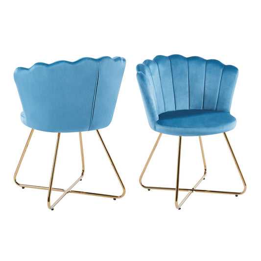 Set of 2 blue velvet shell chairs