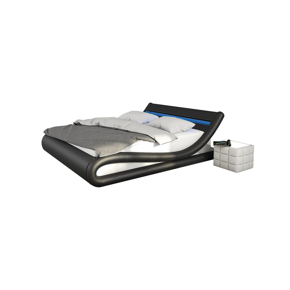 Upholstered bed 180x200 cm LED black and white faux leather look