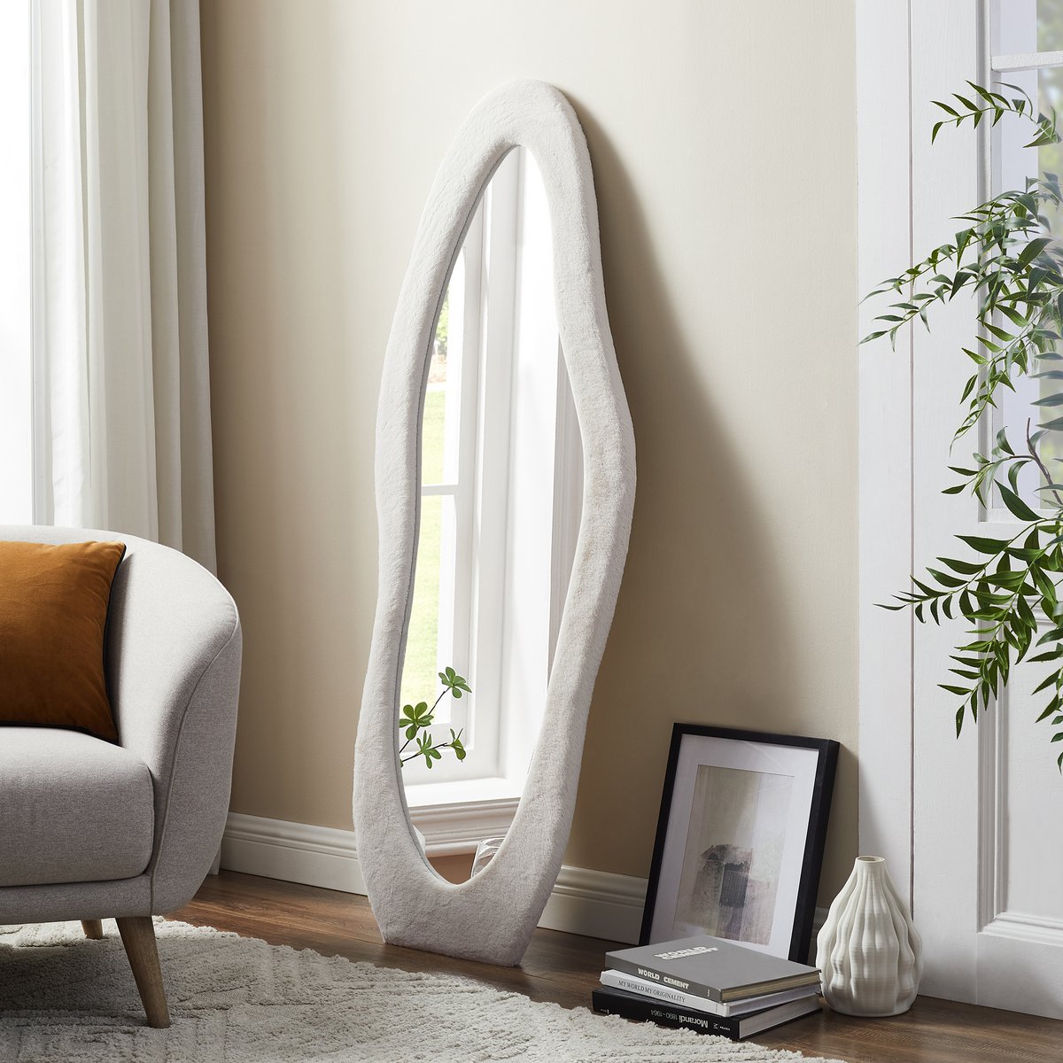 Mirror faux fur beige 60x160 cm