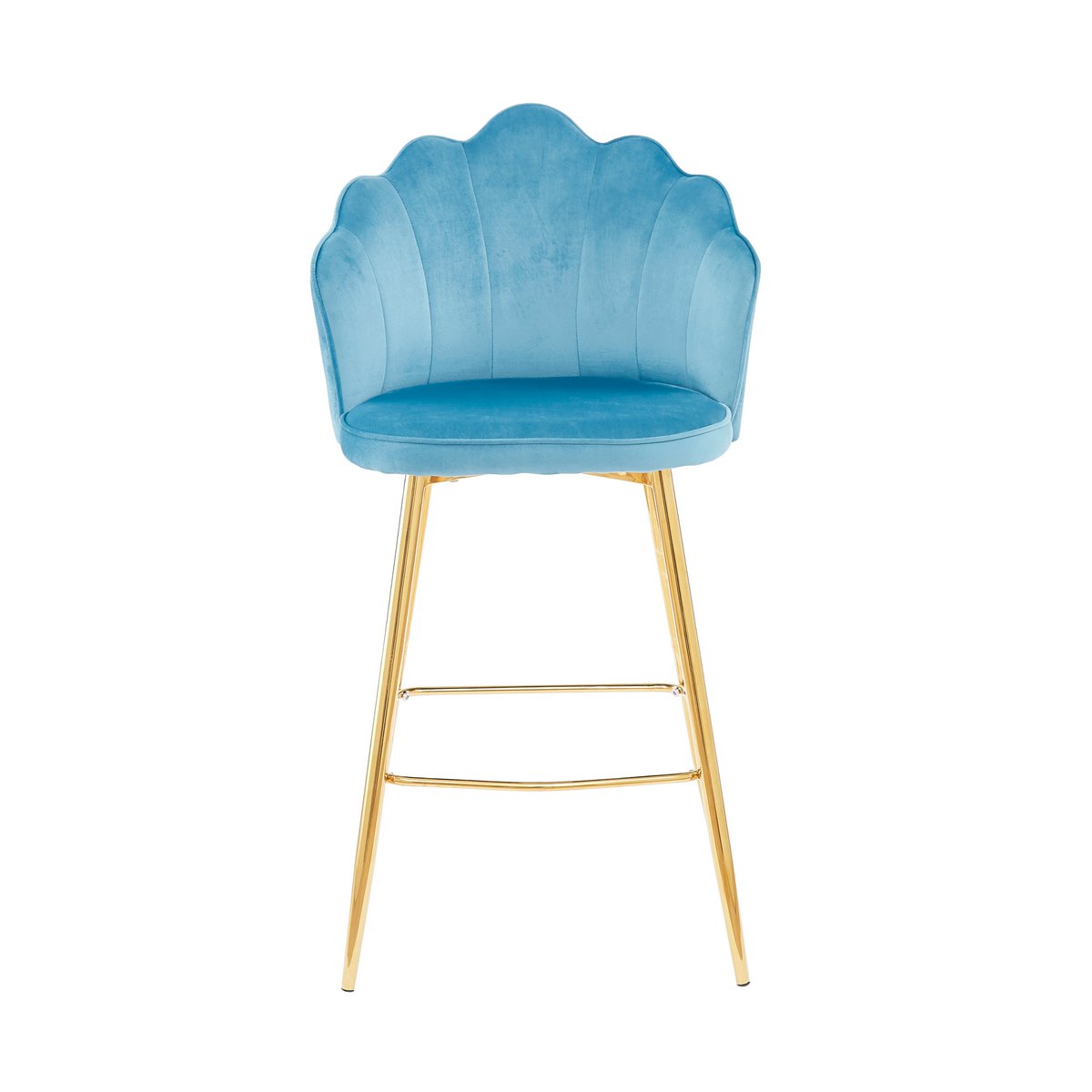 Set of 2 shell design bar stools in blue velvet