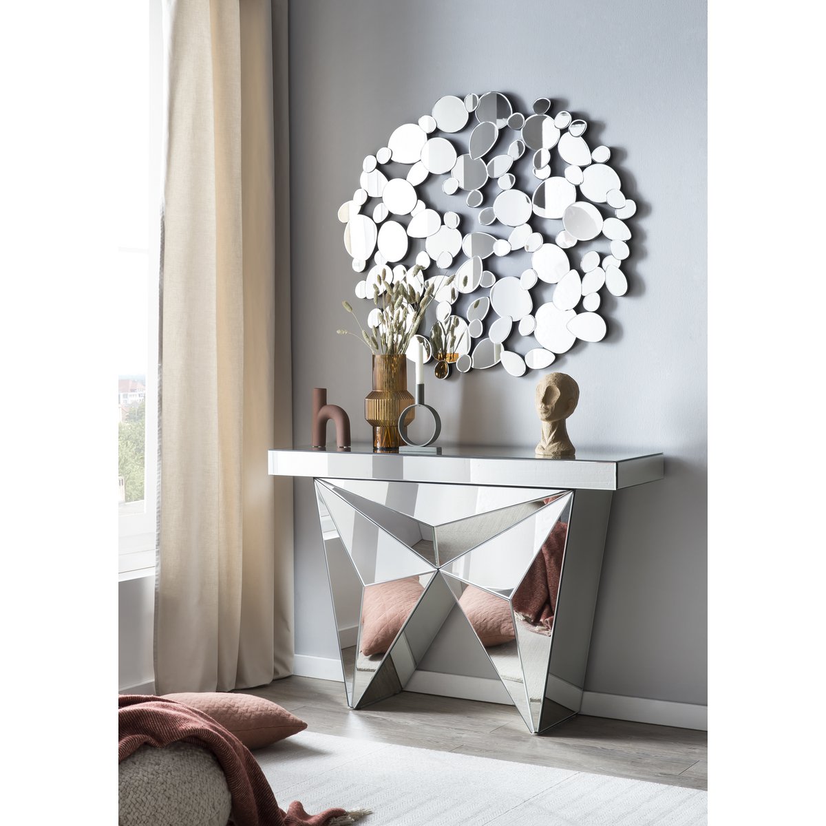 MDF console table with mirrored glass