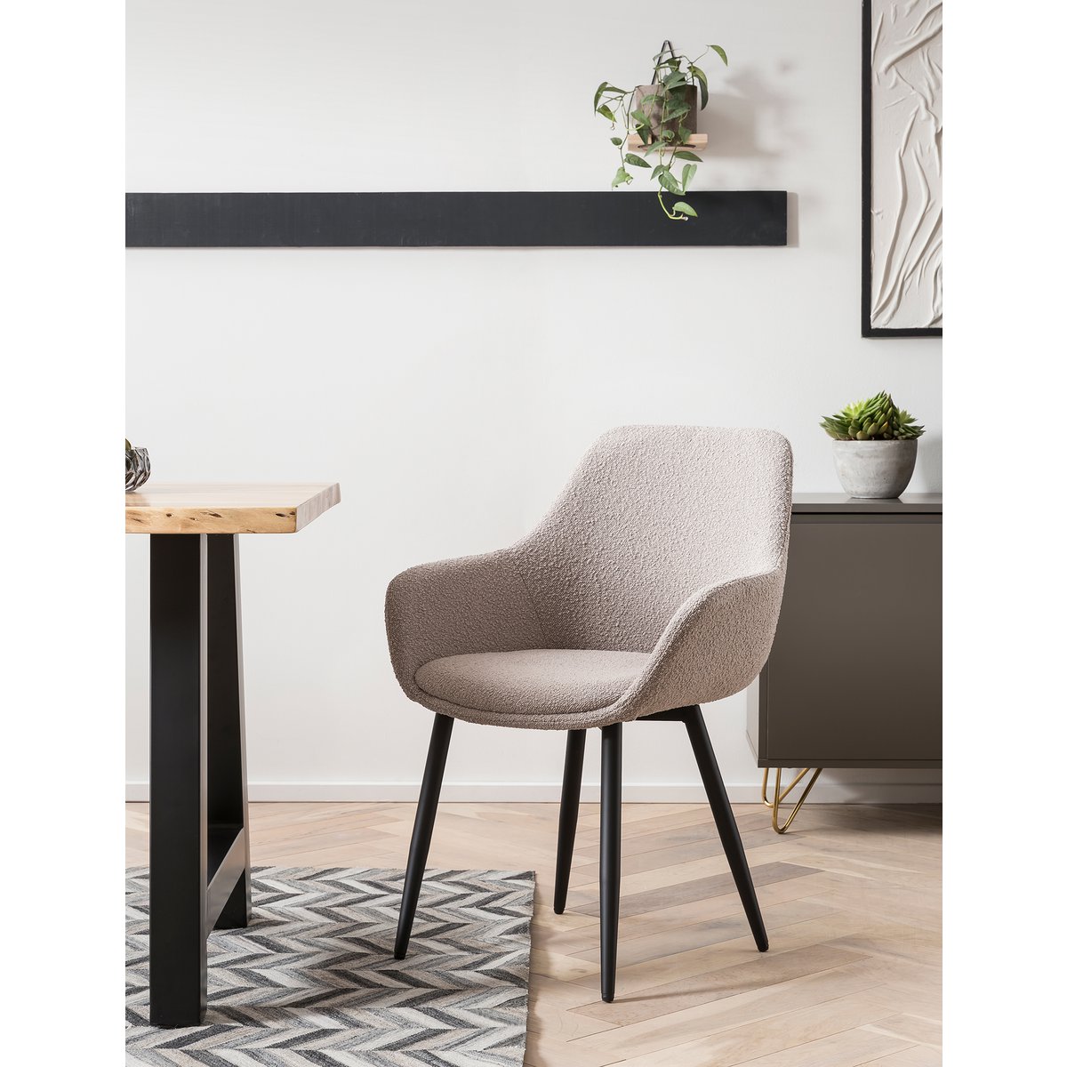 Armchair Bouclé fabric taupe set of 2