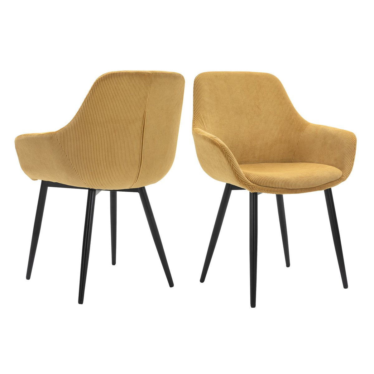 Set of 2 corduroy armchairs, gold