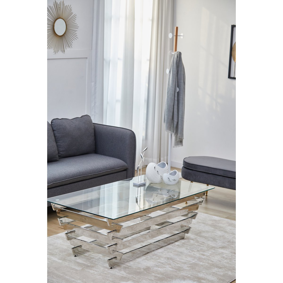 Coffee table 130x70 cm silver/clear glass