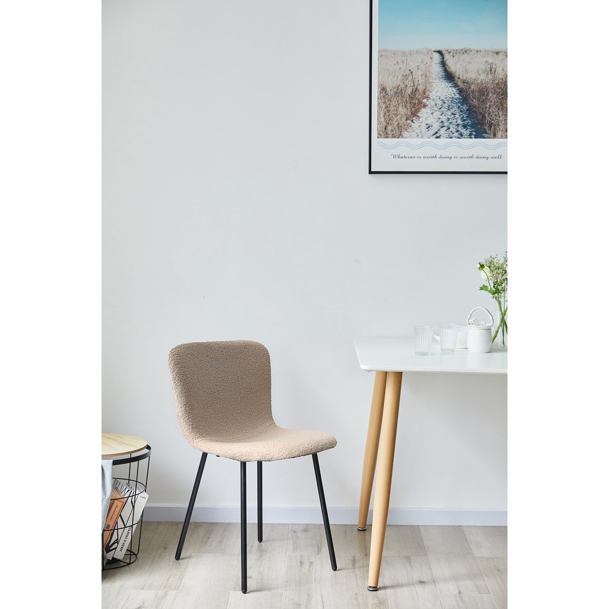 Bouclé look chair set of 4 beige