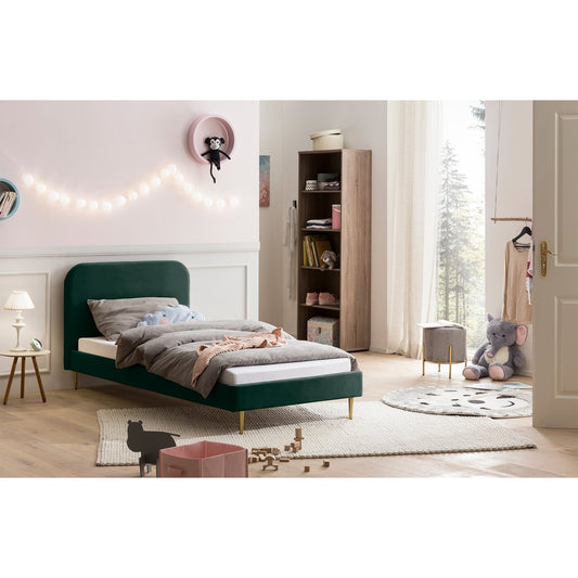 Upholstered bed with velvet cover green 90x200 cm
