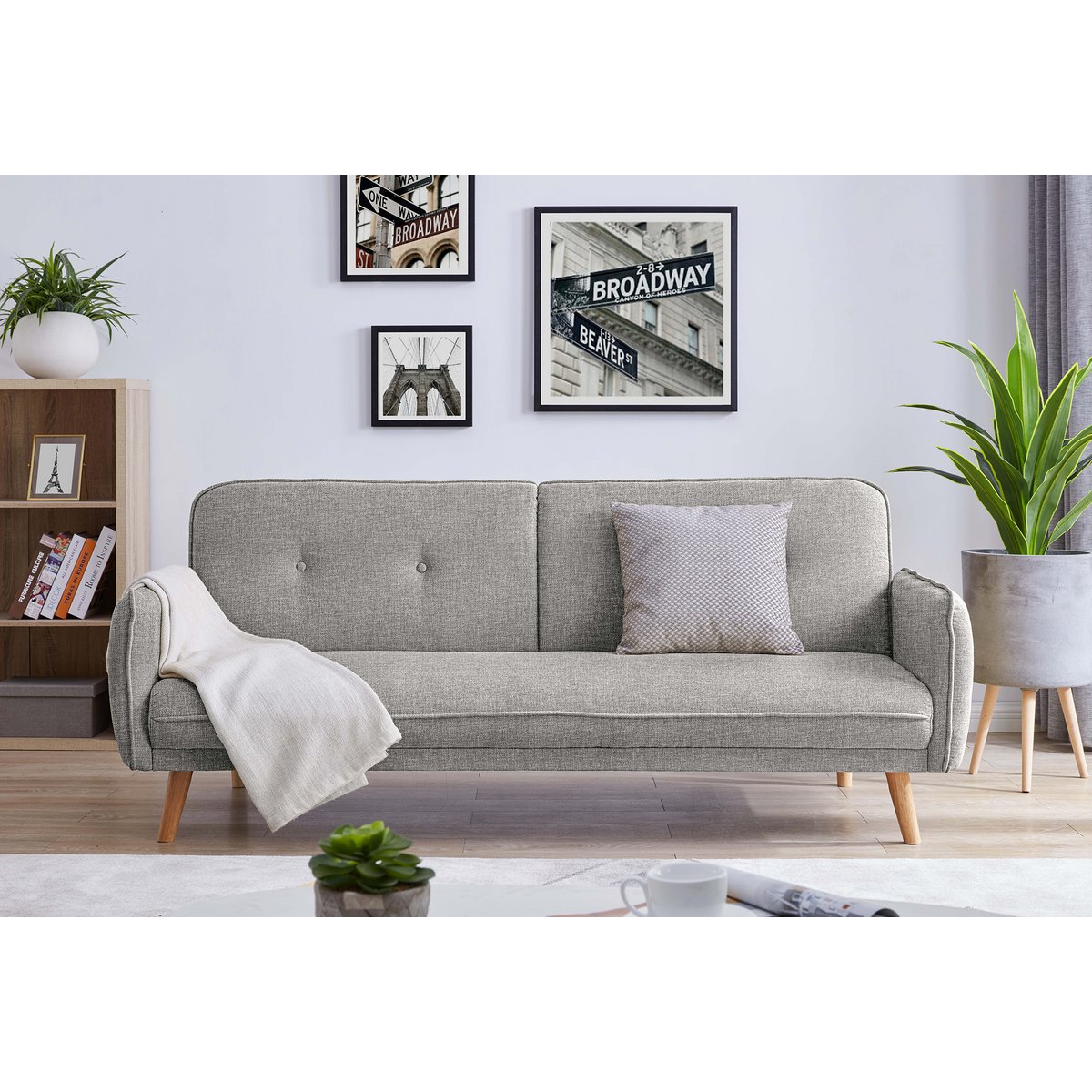3-seater sofa textured fabric fine light gray