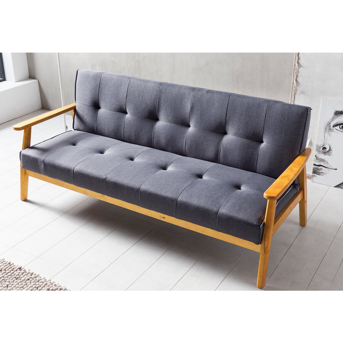 Sofa bed 190x85x81 cm dark gray woven fabric