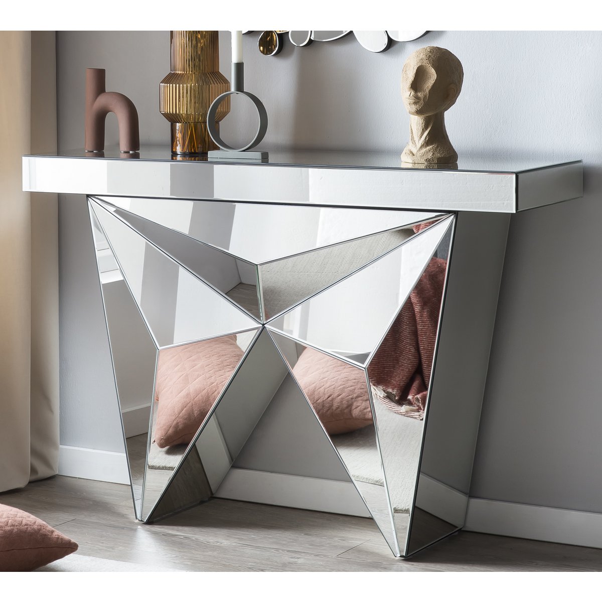 MDF console table with mirrored glass