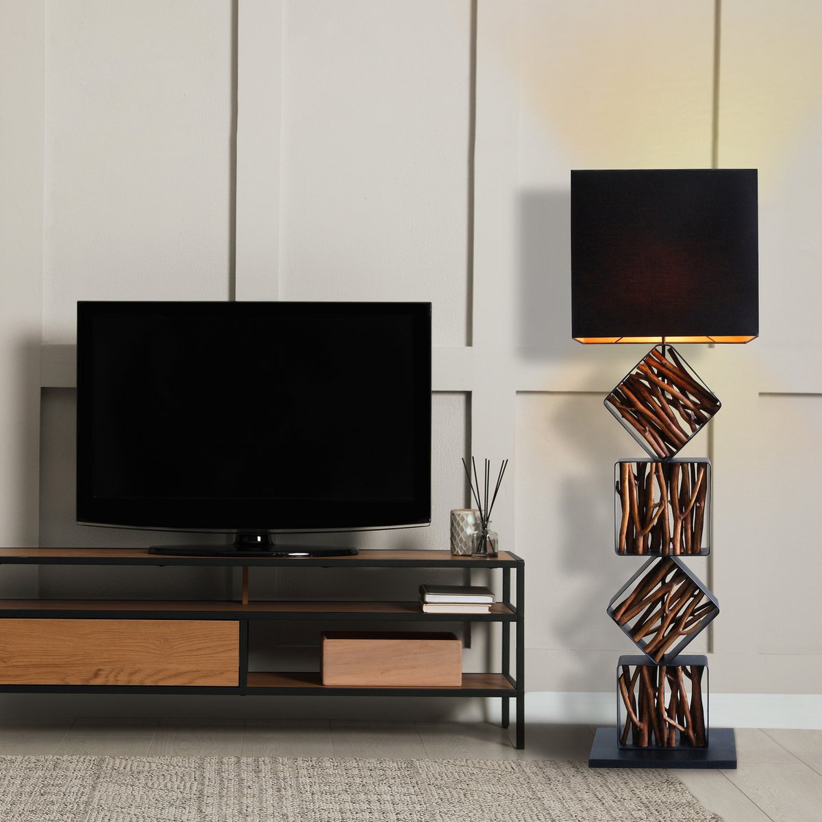 Floor lamp driftwood natural/black 155 cm