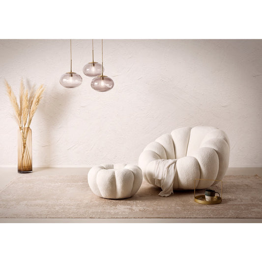 Armchair and stool set made of white teddy fur
