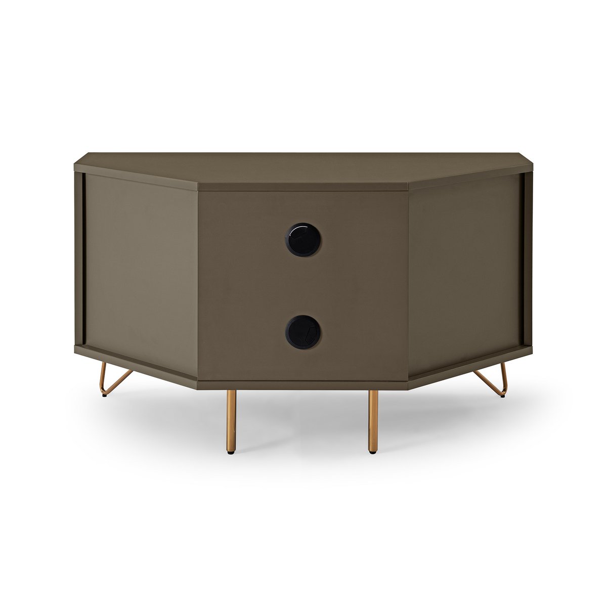 Corner TV lowboard with drawer, folding compartment and open compartment