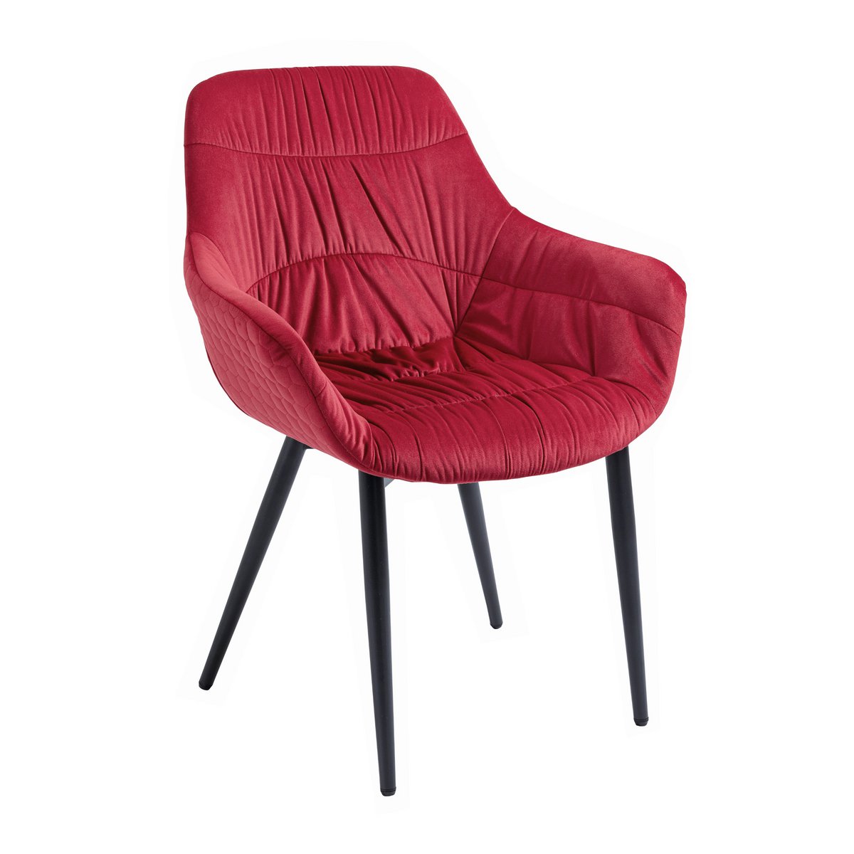 Armchair with honeycomb quilting in red velvet