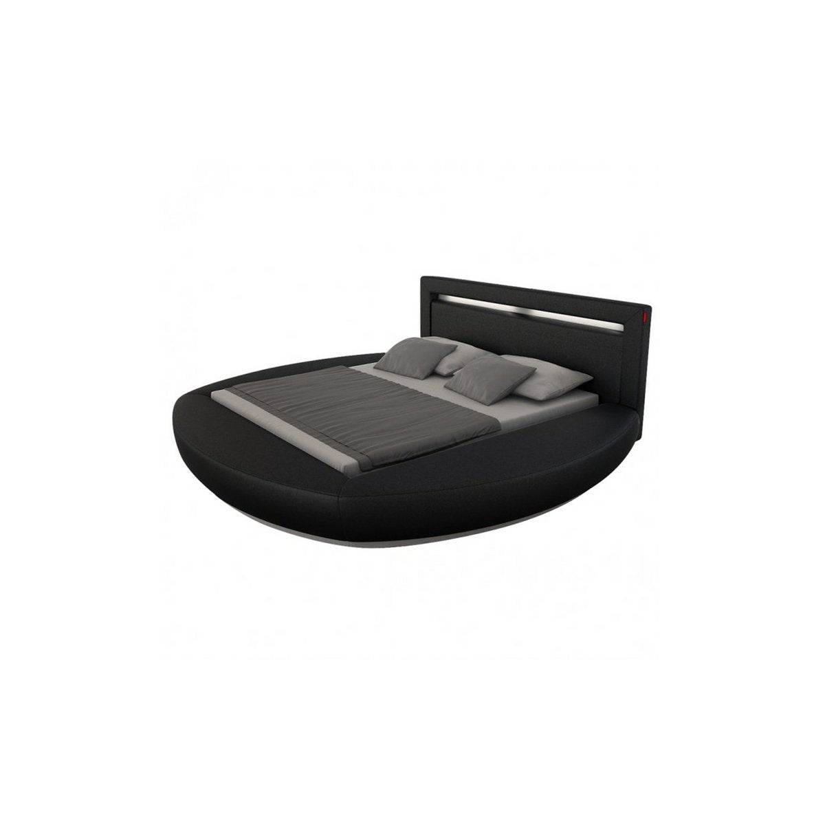 Round bed 140x200 cm LED black faux leather look