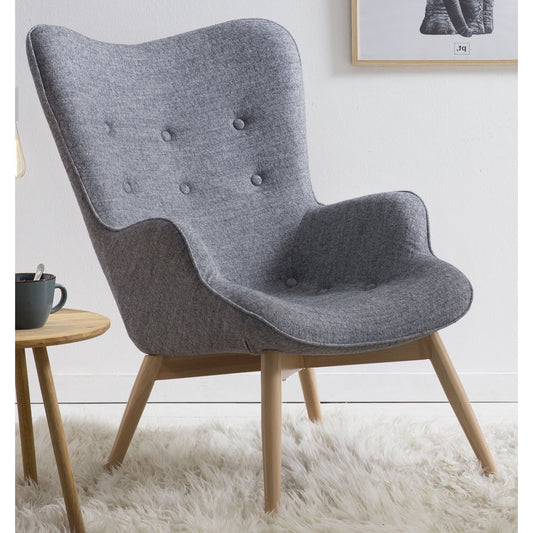 Armchair in gray woven fabric