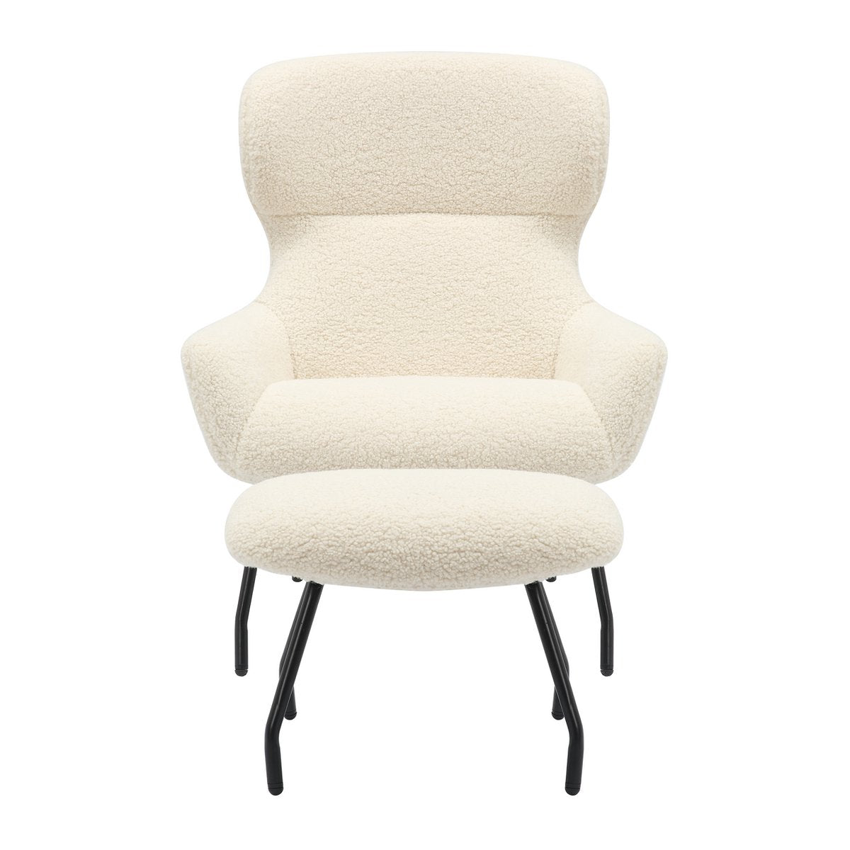 Armchair and stool set teddy fur beige
