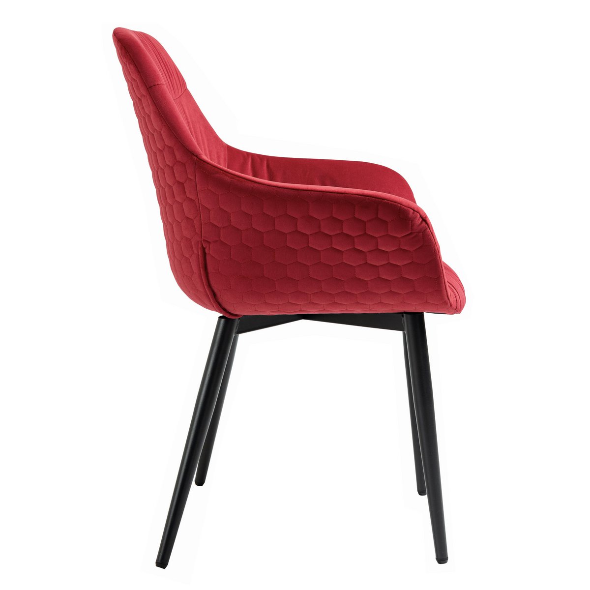 Armchair with honeycomb quilting in red velvet