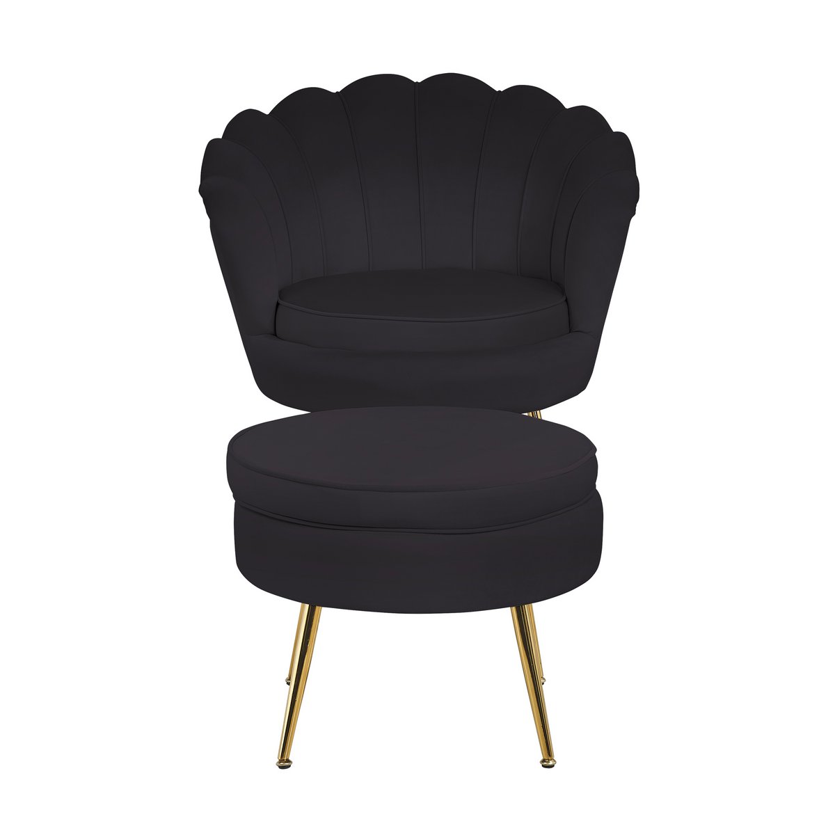 Round pouf in black velvet