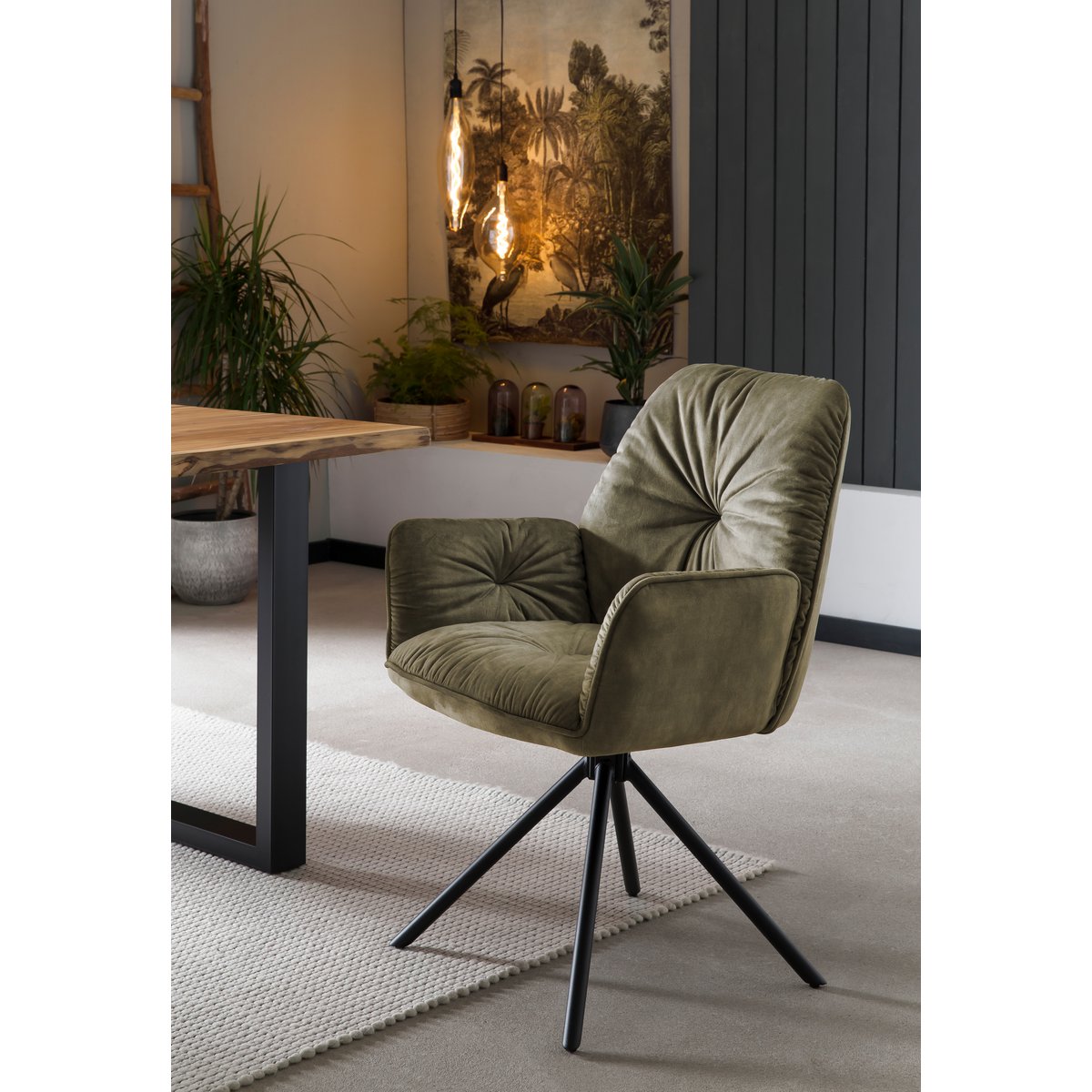 Armchair with 360° rotation function, green