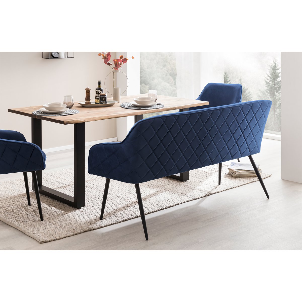 Bench 160 cm velvet blue