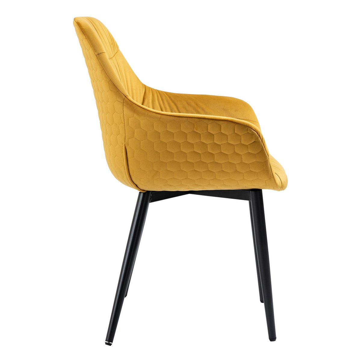 Armchair with honeycomb quilting in mustard yellow velvet