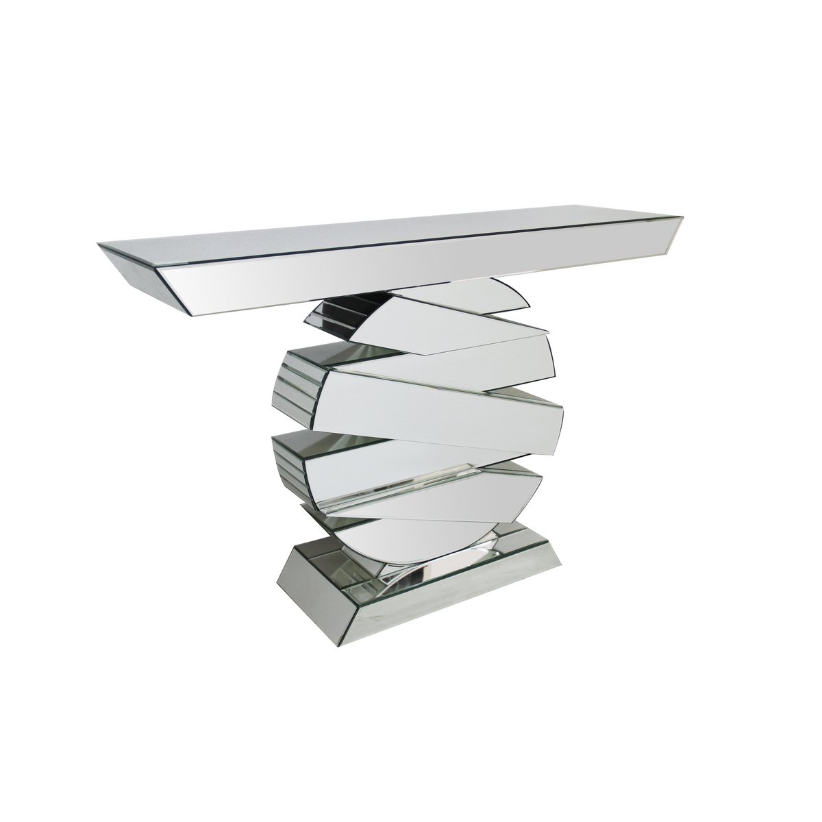 Table made of MDF with mirror glass, round base