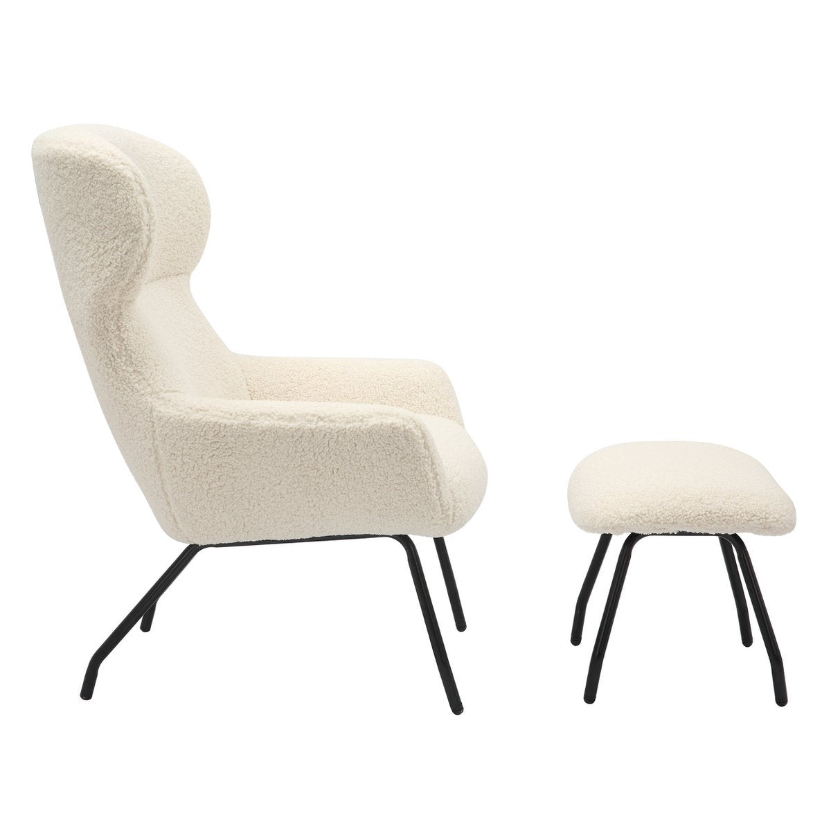 Armchair and stool set teddy fur beige