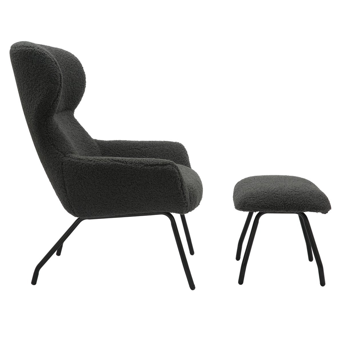 Sessel und Hocker Set Teddyfell Anthrazit