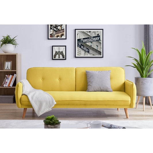 3-seater sofa textured fabric fine yellow