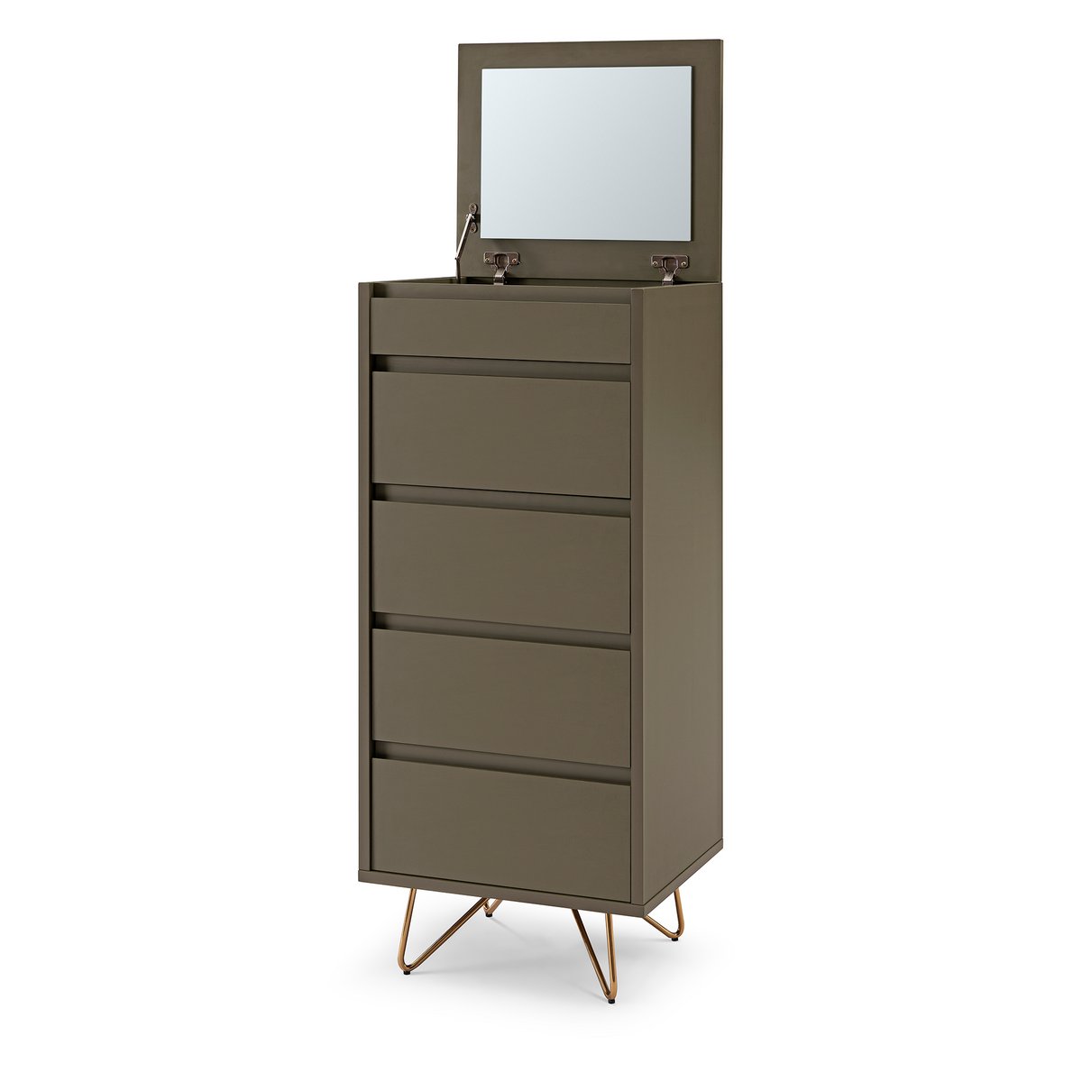 High chest of drawers with 4 drawers and 1 compartment, including mirror