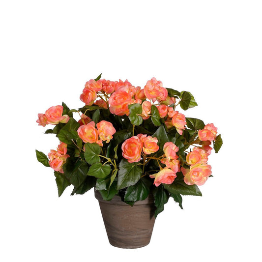 Künstliche Begonienpflanze im Stan-Blumentopf – H37 x Ø36 cm – Lachsrosa
