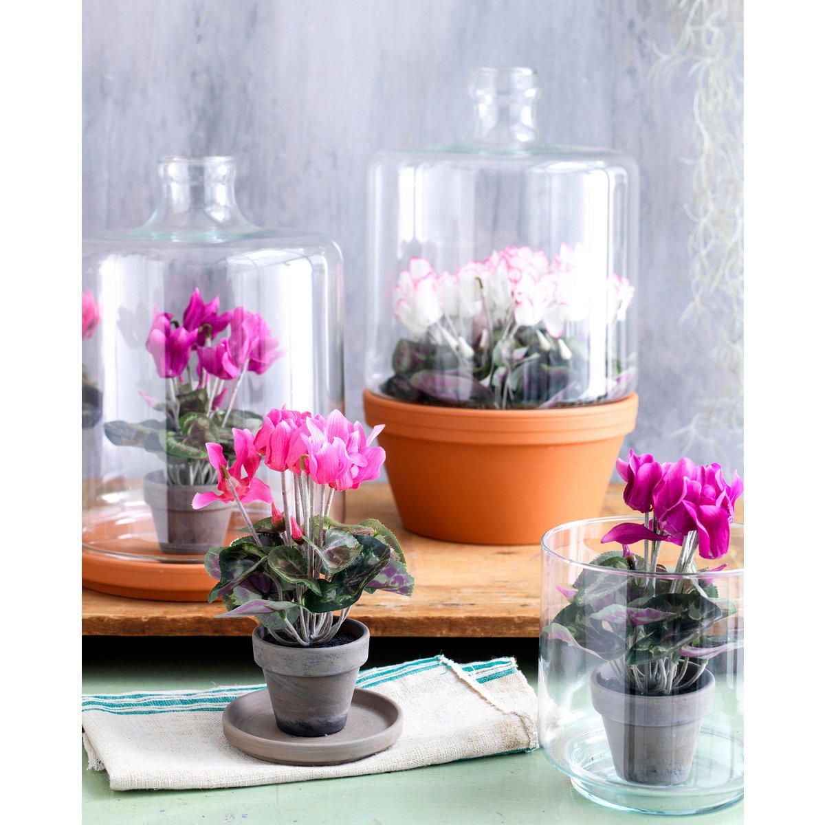 Künstliche Alpenveilchenpflanze im Blumentopf Stan – H30 x Ø30 cm – Dunkelrosa