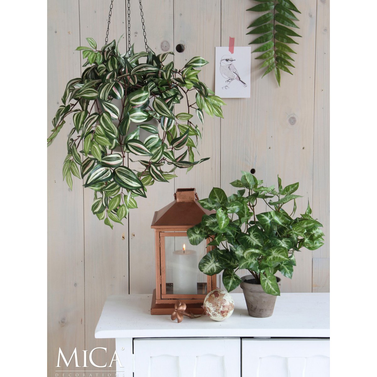 Tradescantia Künstliche Hängepflanze – L15 x B20 x H54 cm – Grün