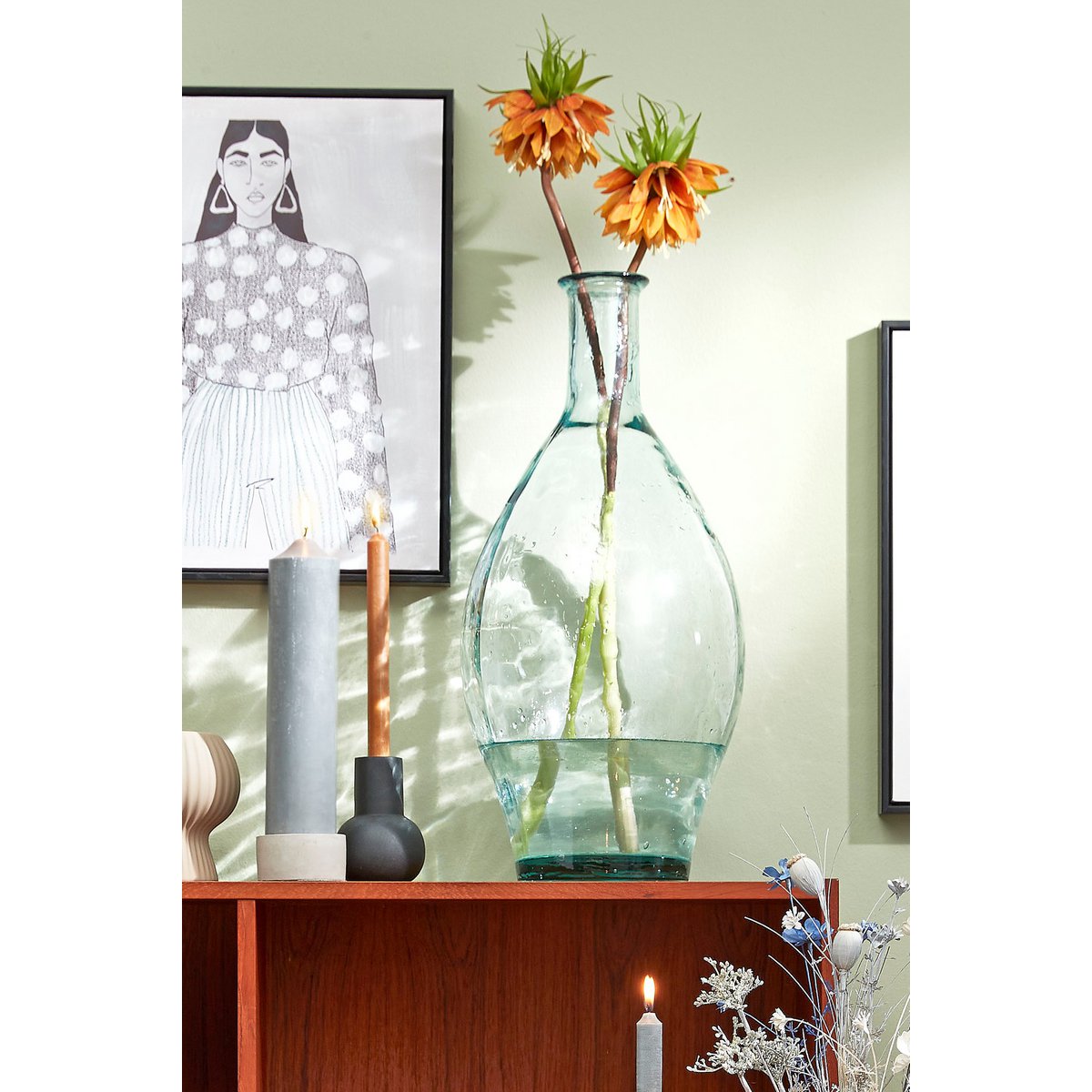 Kyara Flaschenvase – H60 x Ø28 cm – recyceltes Glas – transparent