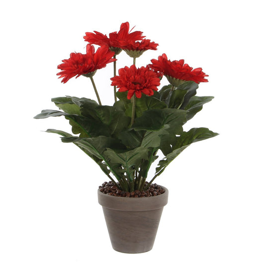 Künstliche Gerbera-Pflanze im Blumentopf Stan – H35 x Ø30 cm – Rot