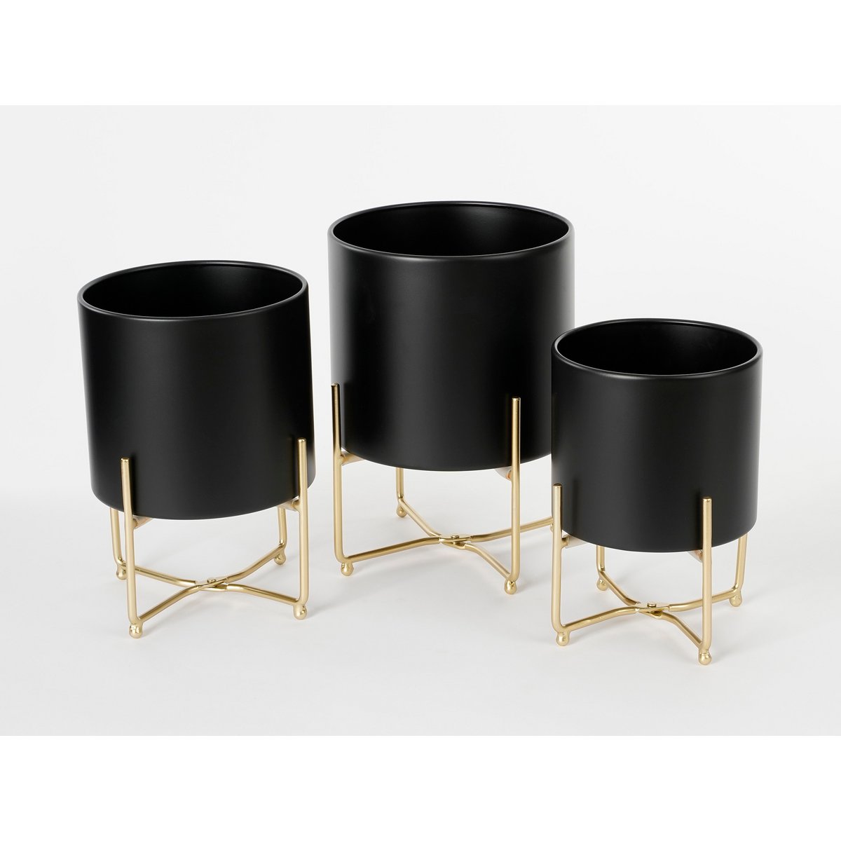 Widder-Blumentopf auf Ständer – 3er-Set – H32 x Ø24 cm – Schwarz