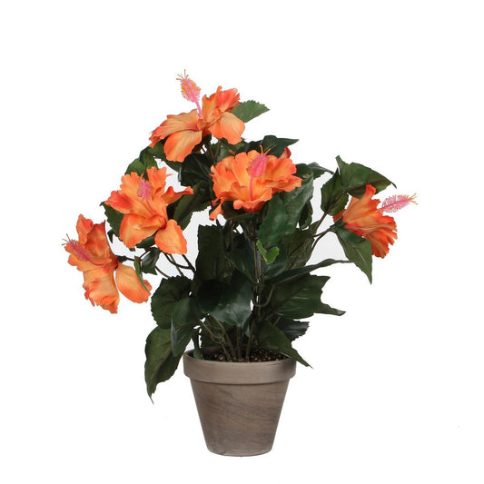 Künstliche Hibiskuspflanze im Blumentopf Stan – H40 x Ø30 cm – Orange