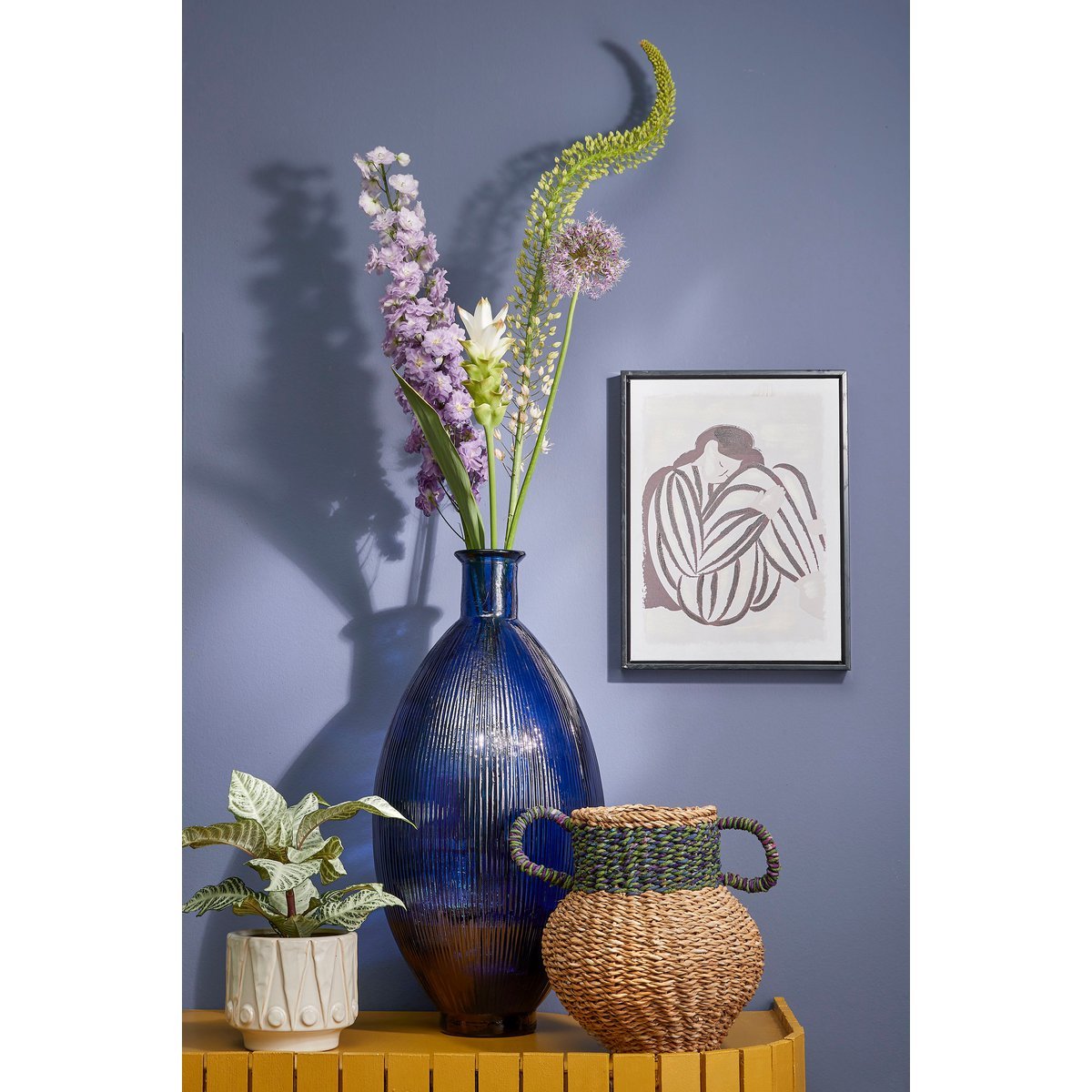 Firenza Flaschenvase – H59 x Ø29 cm – Recyceltes Glas – Dunkelblau